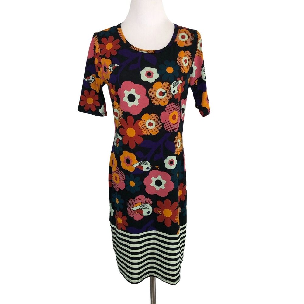 LuLaRoe Shift Dress Knee Length Scoop Neck Sz Medium Short Sleeves Floral